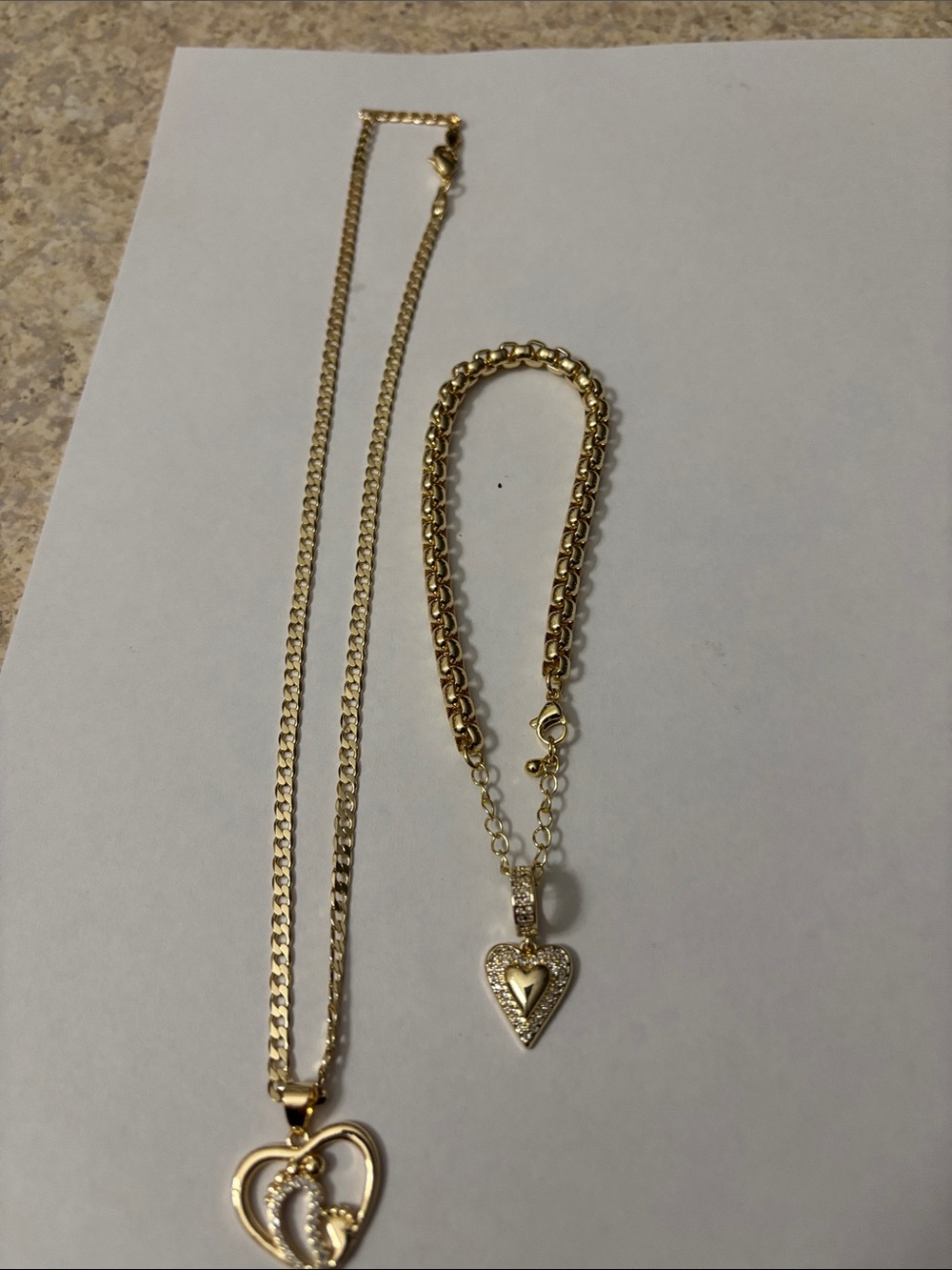 Gold Heart Pendant Necklace and Bracelet Set